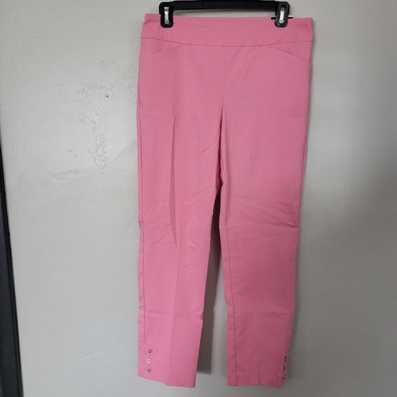 Counterparts NWT Women's Medium Pink Dress Pants Ankle Cropped Gold Button Work - Picture 1 of 7